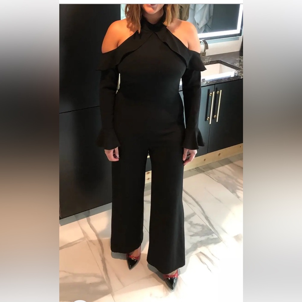 Monique Lhuillier Black Ruffle Jumpsuit